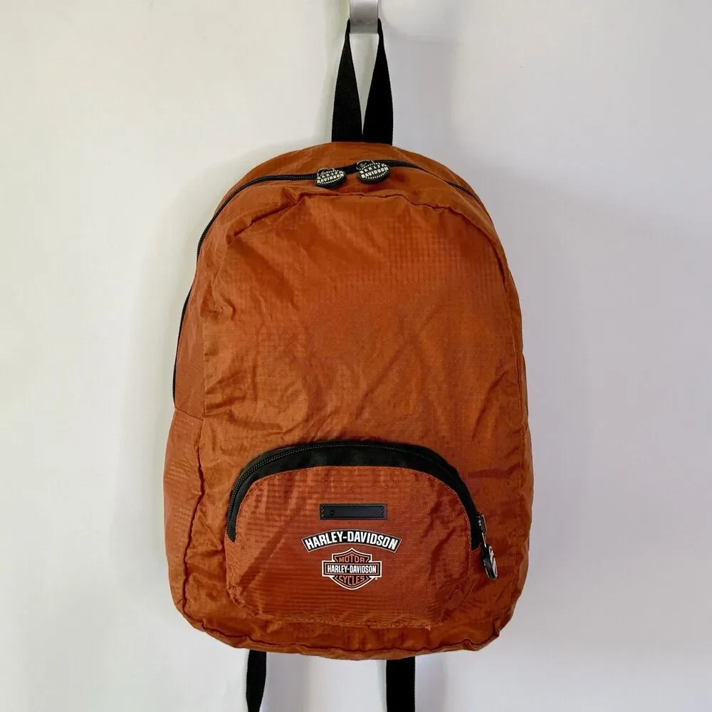 Harley-Davidson w/Bar & Shield Logo Orange Nylon Adjustable Backpack Daypack NEW - Picture 1 of 12